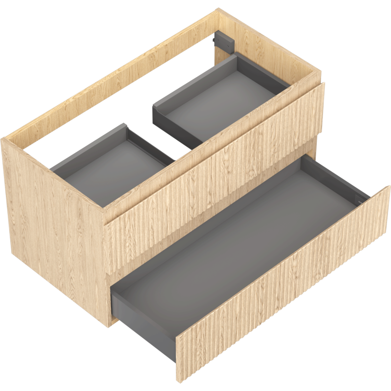 Mexen Rivel badrumsskåp under tvättställ 90 cm, 2 lådor, räfflad, ek - 91A20-09047-2-BFF81