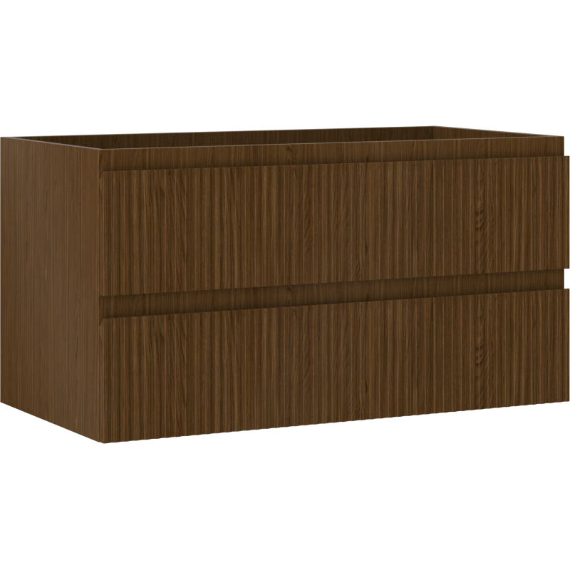 Mexen Rivel badkamerkast onder de wastafel 90 cm, 2 lades, geribbeld, walnoot - 91A20-09047-2-BFF86