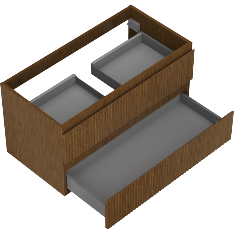 Mexen Rivel Badezimmerschrank für Waschbecken 90 cm, 2 Schubladen, geriffelt, Nussbaum - 91A20-09047-2-BFF86