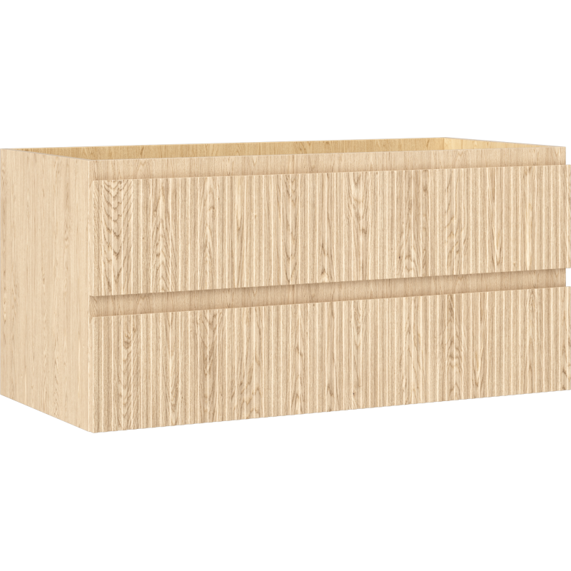 Mexen Rivel 100 cm Badezimmerschrank mit Waschbecken, 2 Schubladen, geriffelt, Eiche - 91A20-10047-2-BFF81