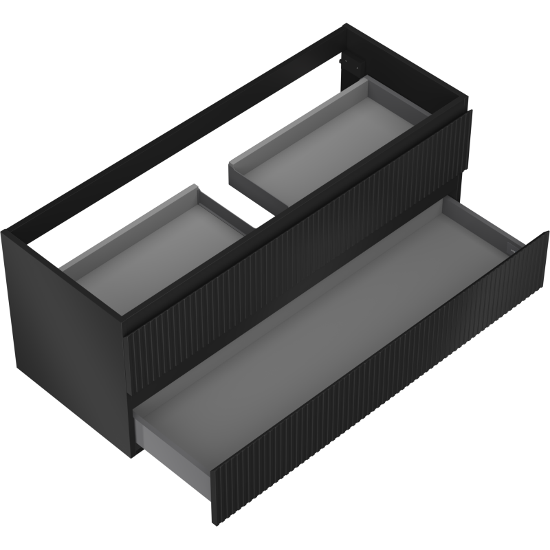 Mexen Rivel meuble de salle de bain sous lavabo 120 cm, 2 tiroirs, rainuré, noir mat - 91A20-12047-2-BFF71
