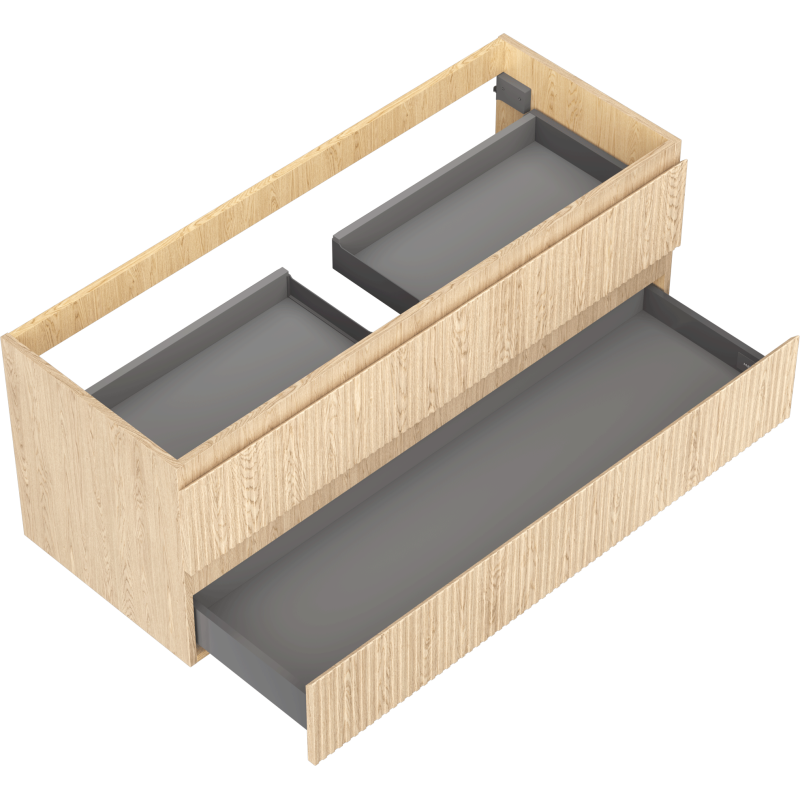 Mexen Rivel badkamerkastje onder de wastafel 120 cm, 2 lades, geribbeld, eiken - 91A20-12047-2-BFF81