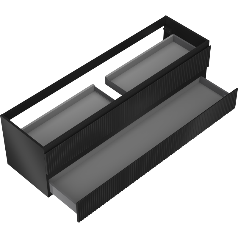 Mexen Rivel badkamerkastje onder wastafel 160 cm, 2 lades, gegroefd, zwart mat - 91A20-16047-2-BFF71