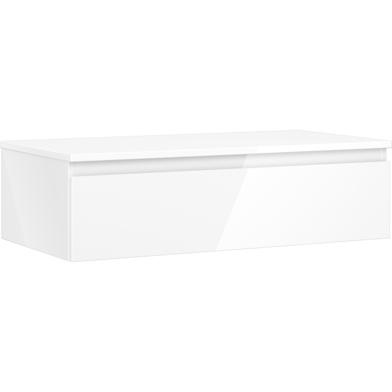Mexen Orio Badezimmerschrank 90 cm mit Arbeitsplatte, 1 Schublade, weißer Glanz - 91A10-09023-1-BFC00
