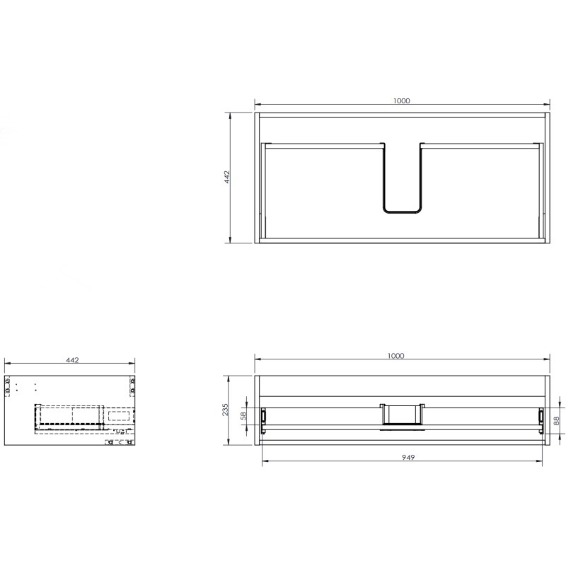 Mexen Orio meuble de salle de bain à poser sous lavabo 100 cm avec plateau, 1 tiroir, graphite mat - 91A10-10023-1-BFC66