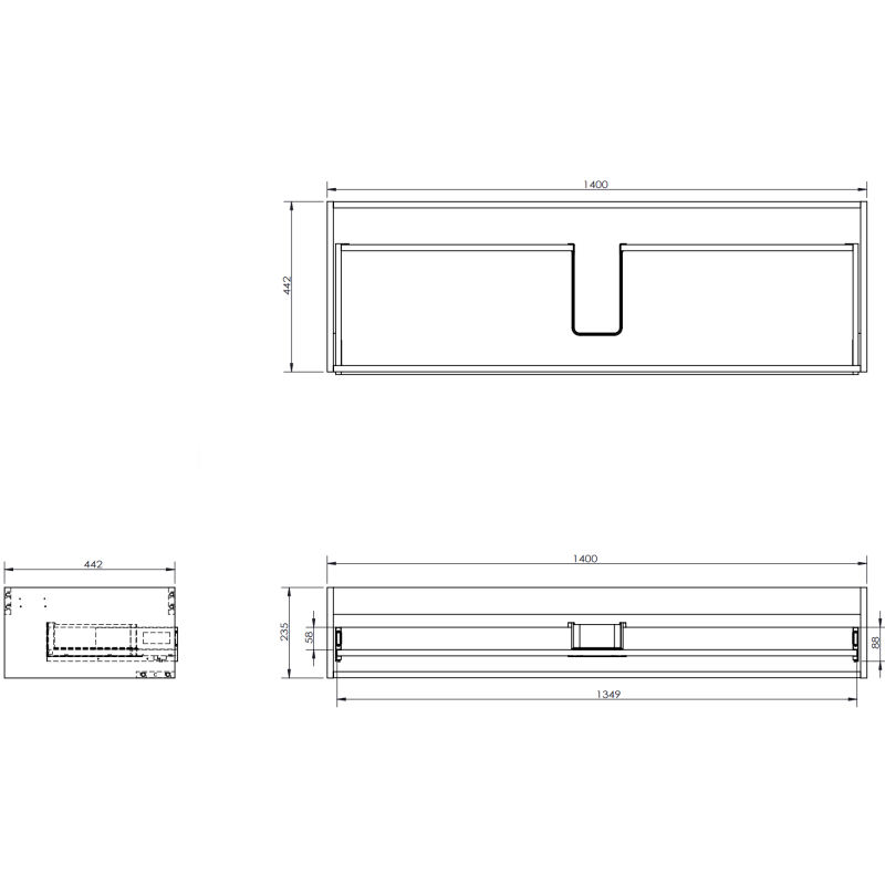 Mexen Orio mobile da bagno sotto lavabo 140 cm con piano, 1 cassetto, grigio opaco - 91A10-14023-1-BFC62