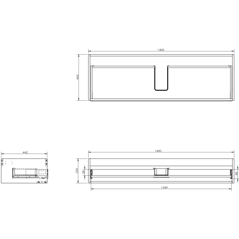 Mexen Orio armario de baño para lavabo de 140 cm con encimera, 1 cajón, negro mate - 91A10-14023-1-BFC71