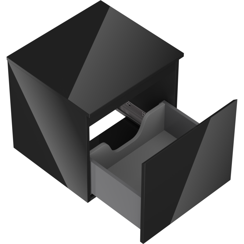 Mexen Orio vannas istabas skapis zem izlietnes 50 cm ar galda virsmu, 1 atvilktne, melns spīdums - 91A10-05047-1-BFC70
