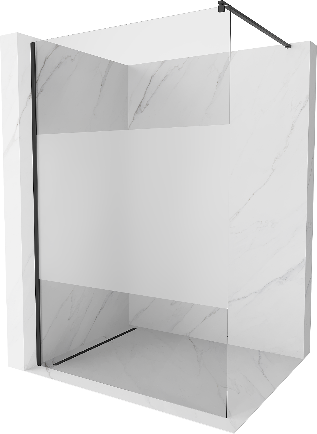 Mexen Kioto ścianka prysznicowa Walk-in 110 x 200 cm, transparent/szron 8 mm, czarna - 800-110-101-70-35