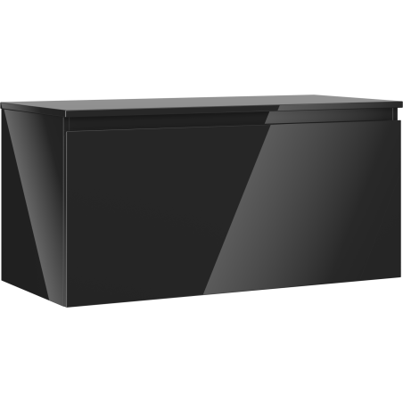 Mexen Orio Badezimmerschrank 100 cm mit Arbeitsplatte, 1 Schublade, schwarz glänzend - 91A10-10047-1-BFC70