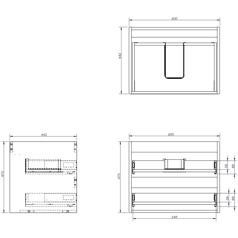Mexen Orio mobiletto da bagno per lavabo 60 cm con piano, 2 cassetti, grafite opaco - 91A10-06047-2-BFFC66