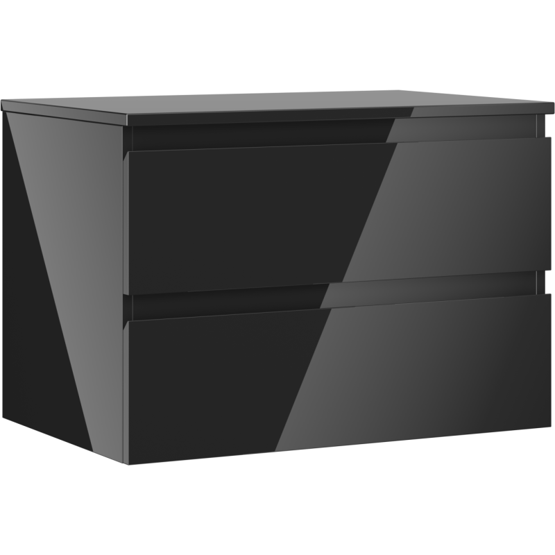 Mexen Orio Badezimmerschrank für Waschbecken 70 cm mit Arbeitsplatte, 2 Schubladen, schwarz glänzend - 91A10-07047-2-BFFC70