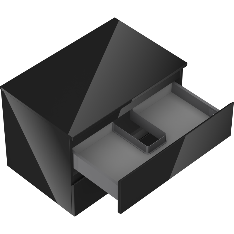 Mexen Orio mueble de baño bajo lavabo de 70 cm con encimera, 2 cajones, negro brillante - 91A10-07047-2-BFFC70