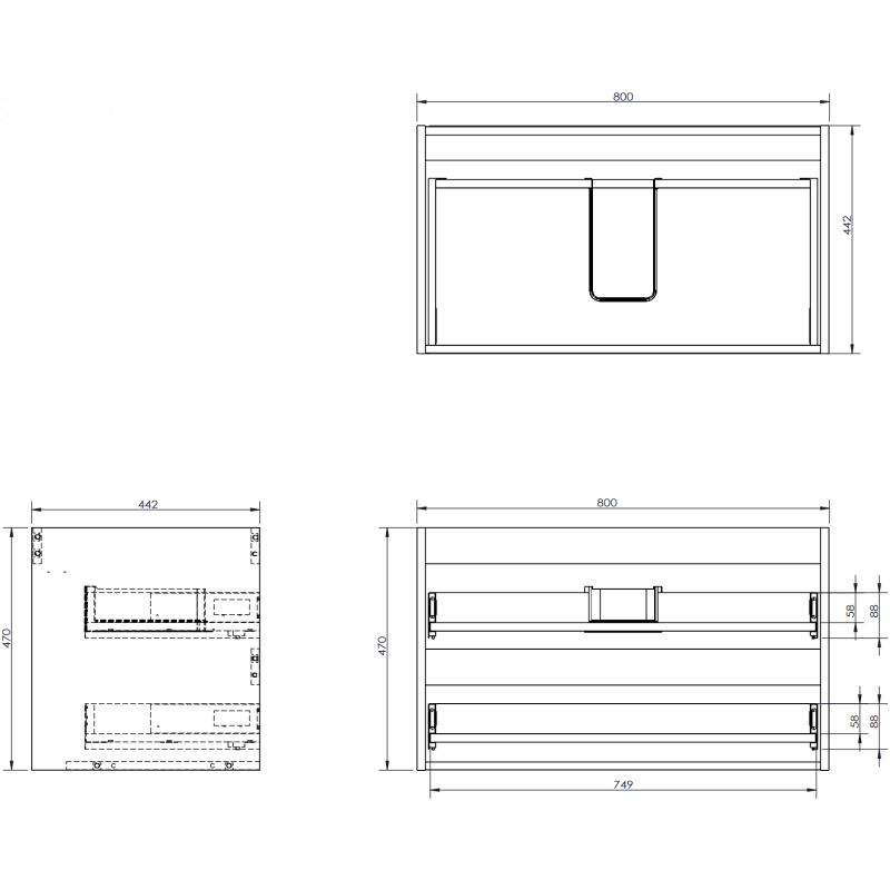 Mexen Orio badkamerkast onder de wastafel 80 cm met blad, 2 laden, grijs mat - 91A10-08047-2-BFFC62