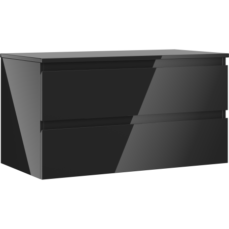 Mexen Orio 90 cm Bathroom Cabinet with Countertop, 2 Drawers, Black Gloss - 91A10-09047-2-BFFC70