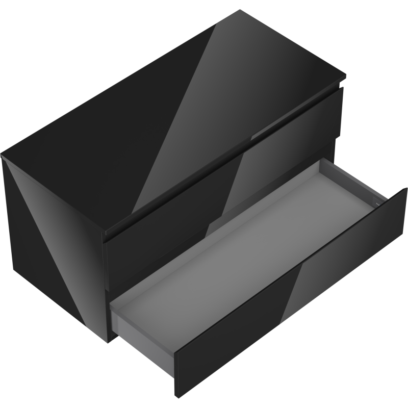 Mexen Orio Badezimmerschrank 100 cm mit Waschtischplatte, 2 Schubladen, schwarz glänzend - 91A10-10047-2-BFFC70