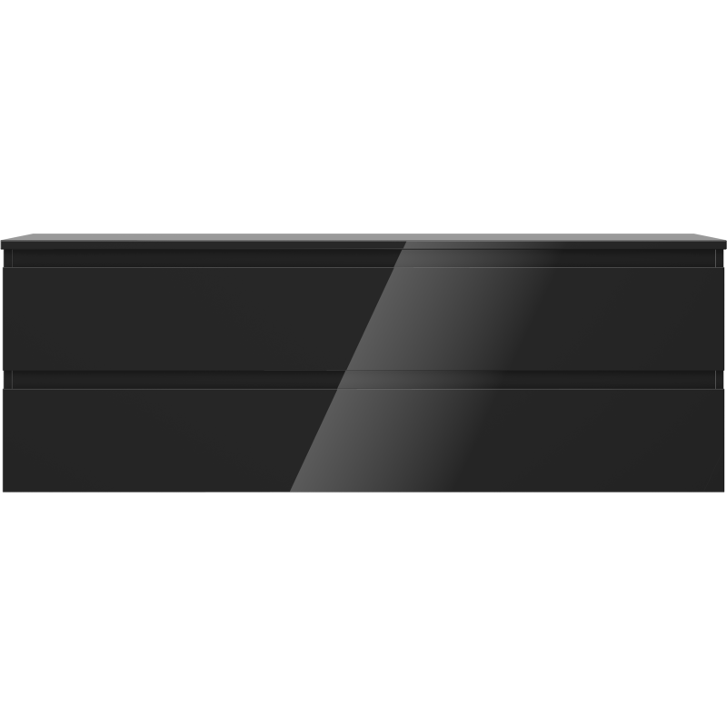 Mexen Orio 140 cm Under-Sink Bathroom Cabinet with Countertop, 2 Drawers, Black Gloss - 91A10-14047-2-BFFC70