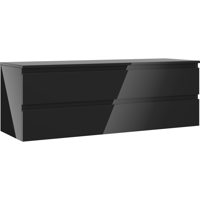 Mexen Orio 140 cm Under-Sink Bathroom Cabinet with Countertop, 2 Drawers, Black Gloss - 91A10-14047-2-BFFC70