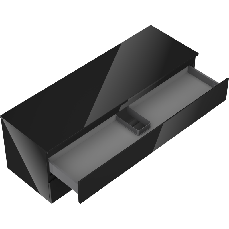 Mexen Orio 140 cm Under-Sink Bathroom Cabinet with Countertop, 2 Drawers, Black Gloss - 91A10-14047-2-BFFC70