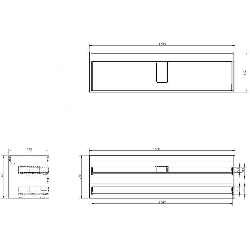 Mexen Orio bathroom cabinet under-sink 160 cm with countertop, 2 drawers, matte graphite - 91A10-16047-2-BFFC66