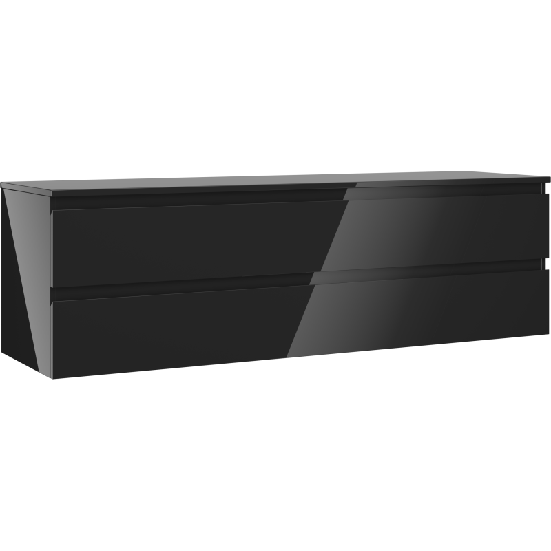 Mexen Orio 160 cm Badezimmer-Unterschrank mit Arbeitsplatte, 2 Schubladen, schwarz glänzend - 91A10-16047-2-BFFC70