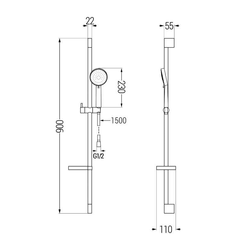 Mexen DS75 sliding shower set, chrome - 785754583-00