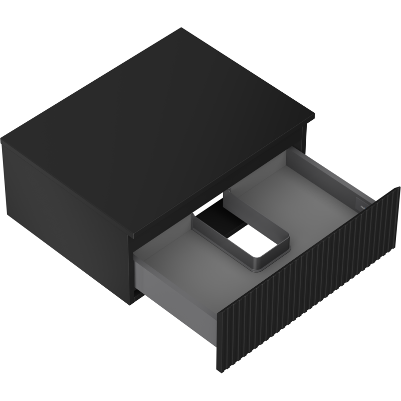 Mexen Rivel mueble de baño bajo lavabo de 60 cm con tapa, 1 cajón, acanalado, negro mate - 91A20-06023-1-BFC71