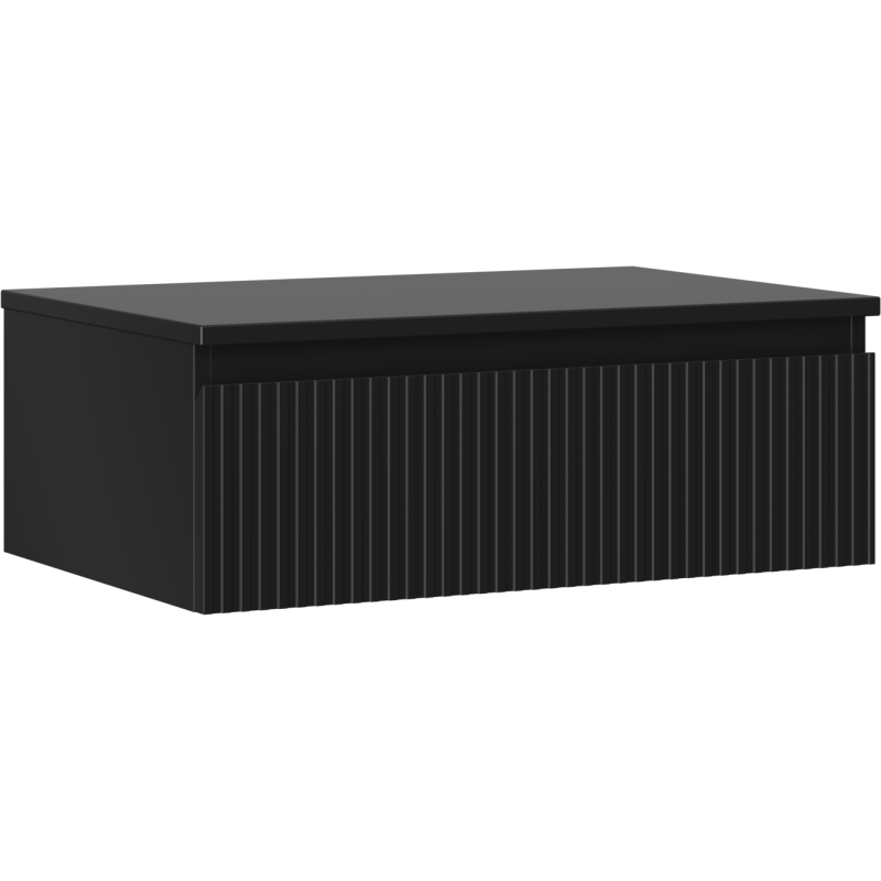 Mexen Rivel 70 cm Badezimmerschrank mit Waschbeckenplatte, 1 Schublade, gerillt, schwarz matt - 91A20-07023-1-BFC71