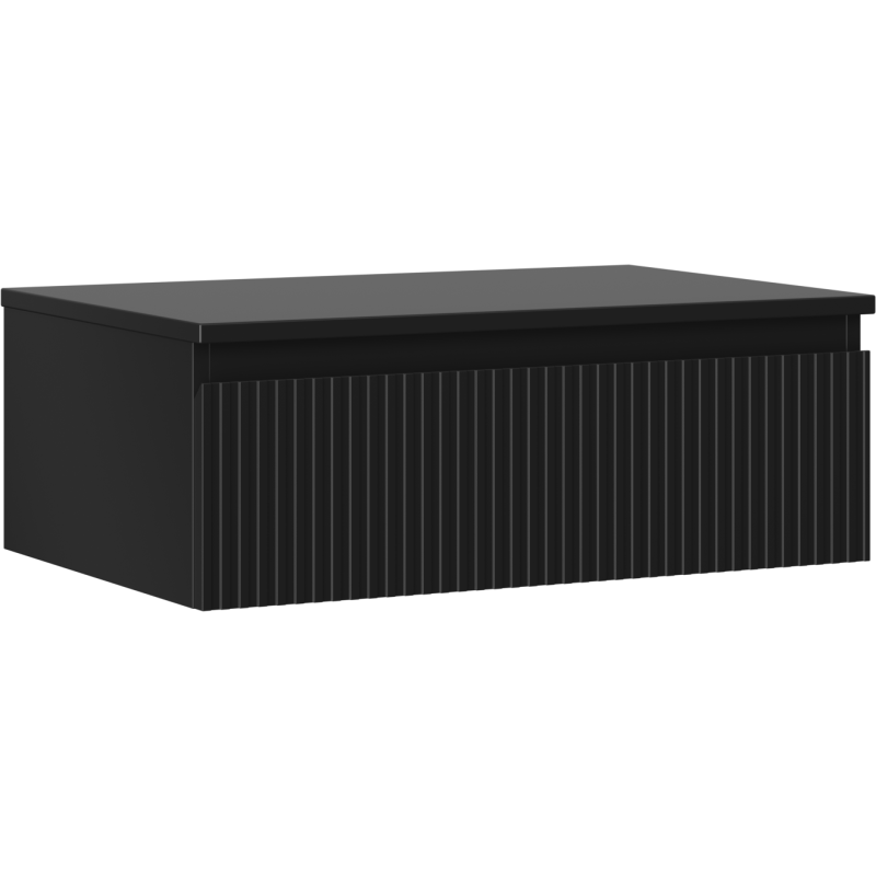 Mexen Rivel bathroom cabinet for under-sink 70 cm with countertop, 1 drawer, fluted, matte black - 91A20-07023-1-BFC71