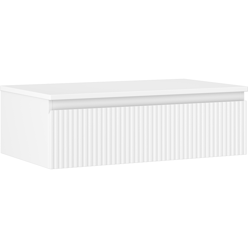 Mexen Rivel badkamerkast onder wastafel 80 cm met blad, 1 lade, geribbeld, wit mat - 91A20-08023-1-BFC01