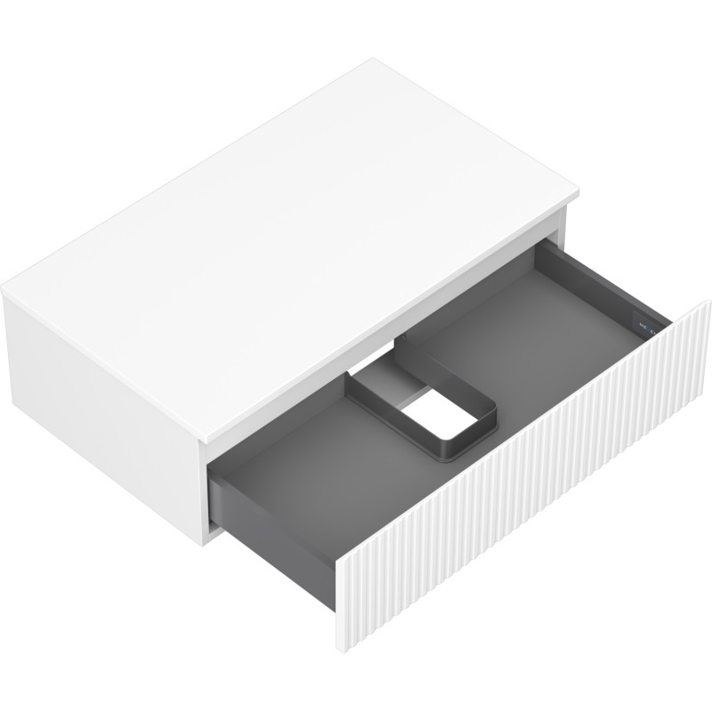 Mexen Rivel armoire de salle de bain sous le lavabo 80 cm avec plateau, 1 tiroir, rainurée, blanche mate - 91A20-08023-1-BFC01