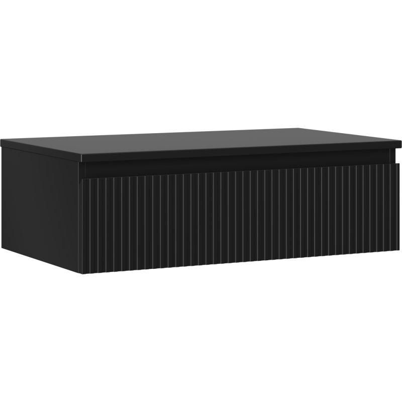 Mexen Rivel badrumsskåp under tvättställ 80 cm med bänkskiva, 1 låda, räfflad, svart matt - 91A20-08023-1-BFC71