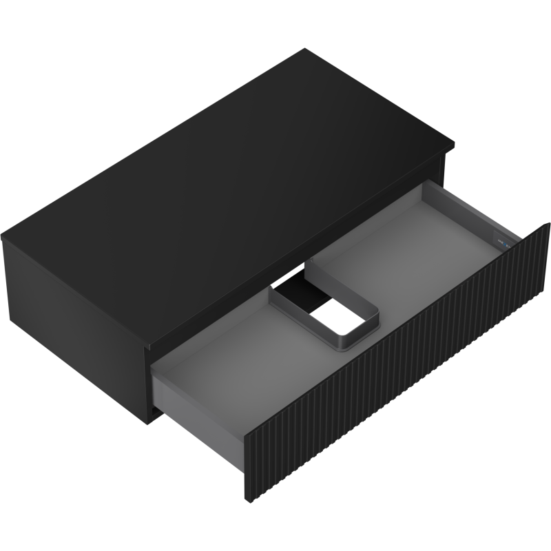 Mexen Rivel armário de casa de banho para lavatório de 90 cm com tampo, 1 gaveta, canelado, preto mate - 91A20-09023-1-BFC71