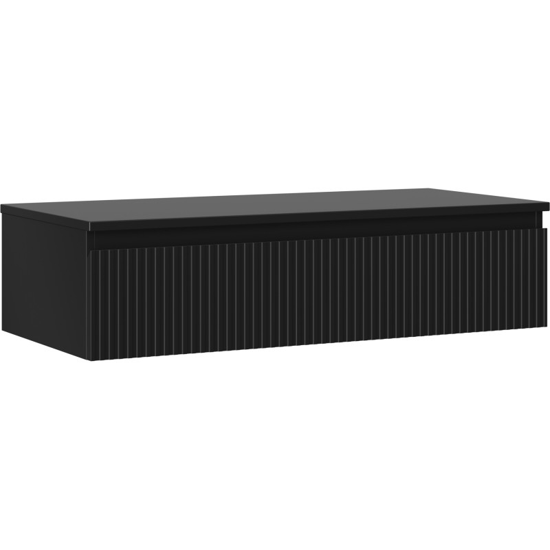 Mexen Rivel mueble de baño bajo lavabo de 100 cm con encimera, 1 cajón, acanalado, negro mate - 91A20-10023-1-BFC71