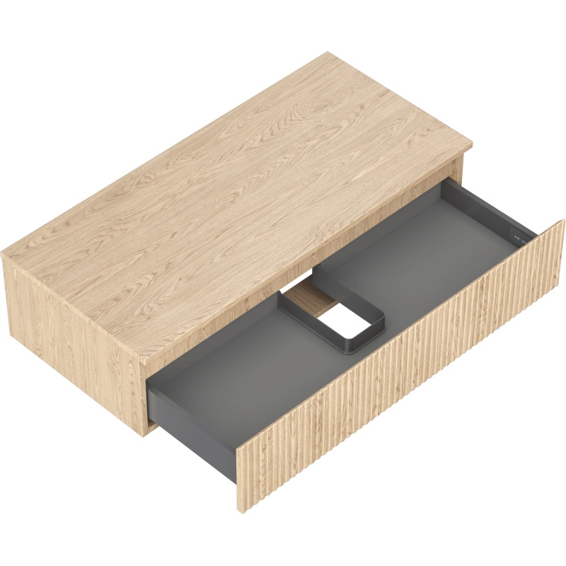 Mexen Rivel 100 cm Bathroom Cabinet with Countertop, 1 Drawer, Fluted, Oak - 91A20-10023-1-BFC81