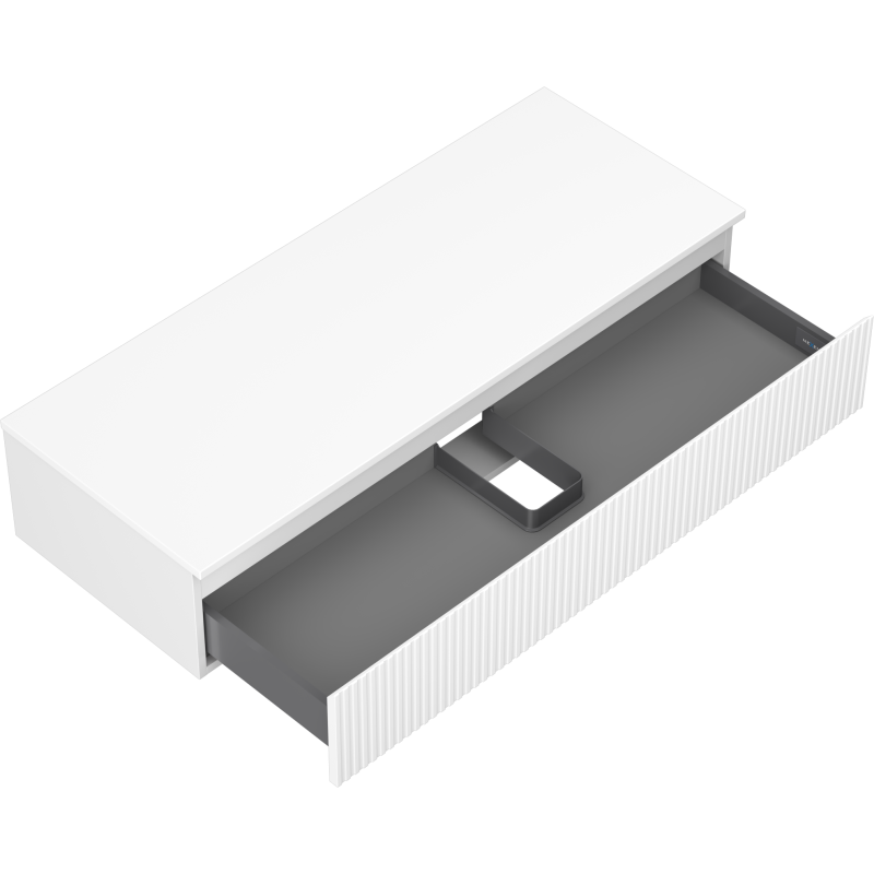 Mexen Rivel Buedzëmmerënnerschaf ënner de Spullsteen 120 cm mat Worktop, 1 Schaf, rifft, wäiss matt - 91A20-12023-1-BFC01