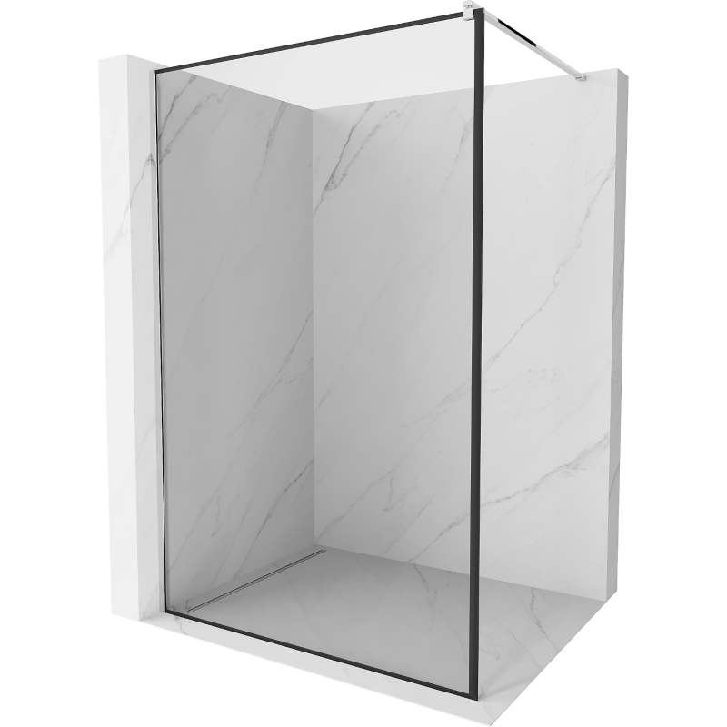 Mexen Kioto Duschwand Walk-in 130 x 200 cm, schwarzer Rahmen 8 mm, Chrom - 800-130-101-01-70