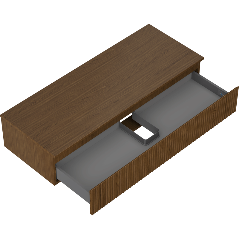 Mexen Rivel badkamerkastje voor wastafel 120 cm met blad, 1 lade, gegroefd, walnoot - 91A20-12023-1-BFC86