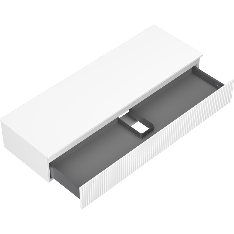 Mexen Rivel 140 cm Waschbeckenunterschrank mit Arbeitsplatte, 1 Schublade, geriffelt, weiß matt - 91A20-14023-1-BFC01