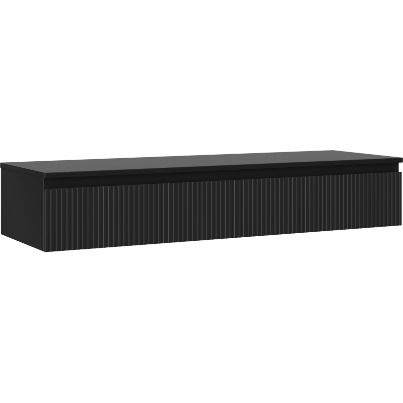 Mexen Rivel Badezimmerschrank 140 cm mit Waschplatz, 1 Schublade, geriffelt, schwarz matt - 91A20-14023-1-BFC71