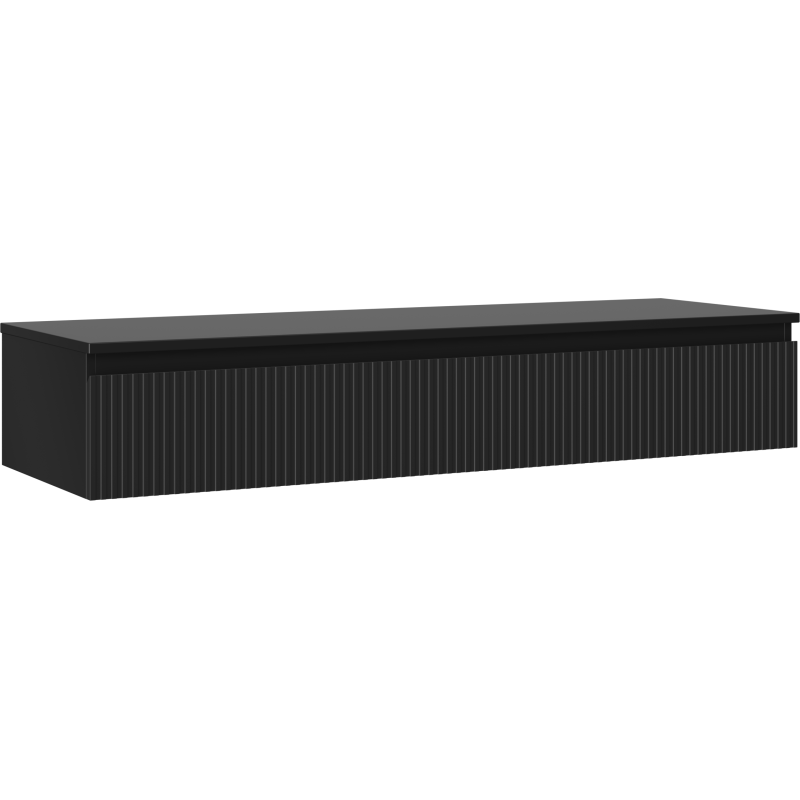 Mexen Rivel Bathroom Cabinet Under Sink 140 cm with Countertop, 1 Drawer, Fluted, Black Matte - 91A20-14023-1-BFC71