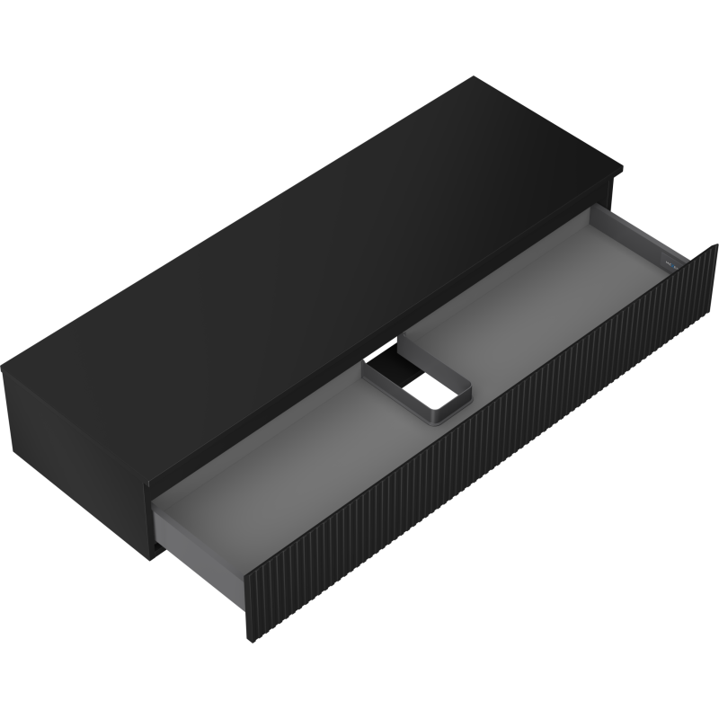 Mexen Rivel Badezimmerunterschrank 140 cm mit Platte, 1 Schublade, geriffelt, schwarz matt - 91A20-14023-1-BFC71