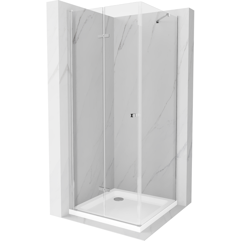 Mexen Lima opvouwbare douchecabine 70 x 70 cm, transparant, chroom + Flat douchebak - 856-070-070-01-00-4010