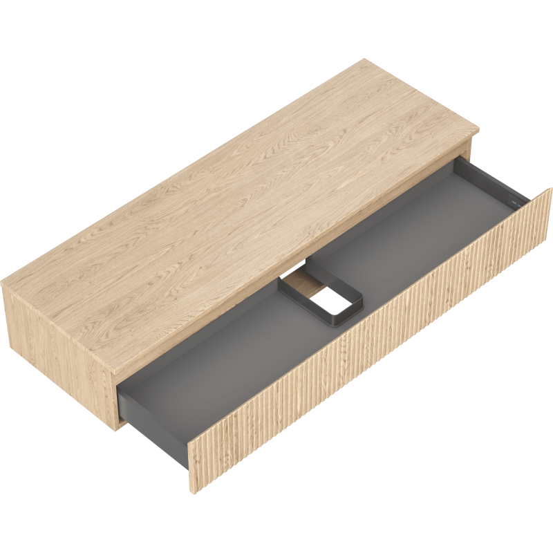 Mexen Rivel badkamerkast onder wastafel 140 cm met blad, 1 lade, gegroefd, eiken - 91A20-14023-1-BFC81