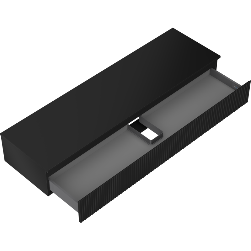 Mexen Rivel 160 cm allaskaappi pesualtaan alle, työtaso, 1 laatikko, uurrettu, musta matta - 91A20-16023-1-BFC71