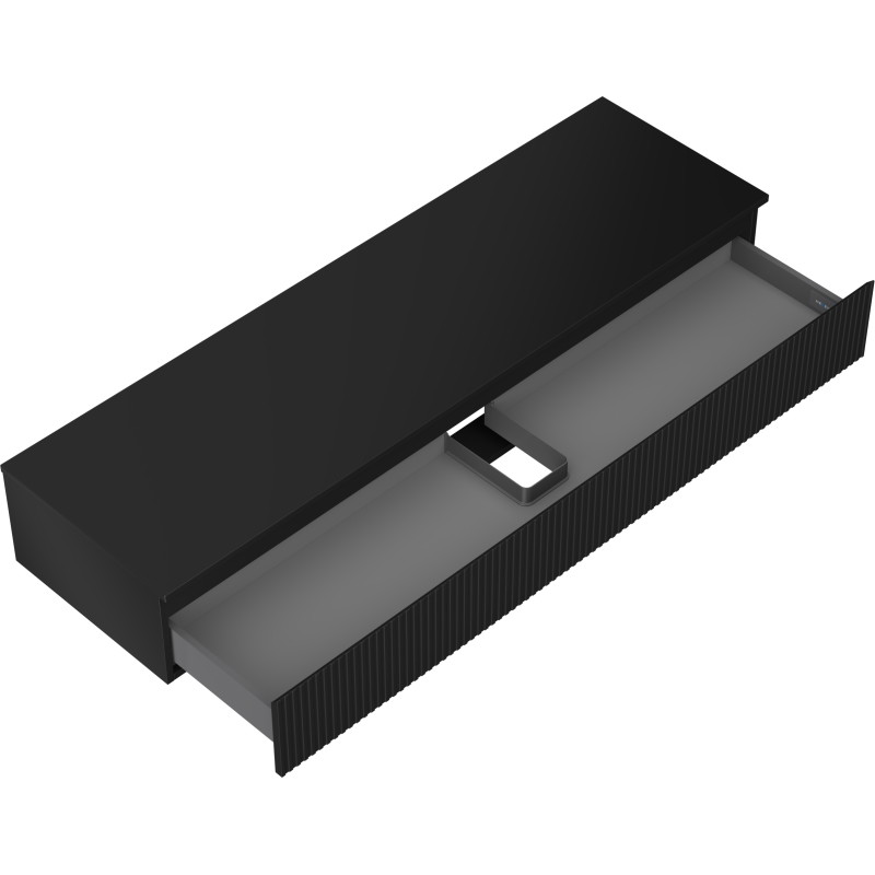 Mexen Rivel badkamerkast onder wastafel 160 cm met blad, 1 lade, geribbeld, zwart mat - 91A20-16023-1-BFC71