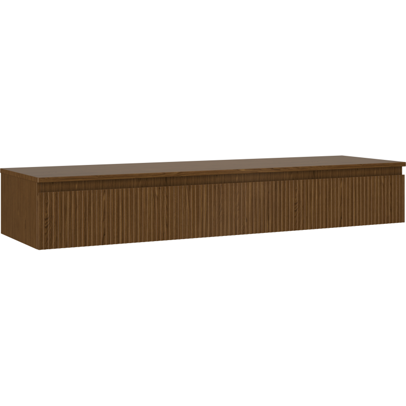 Mexen Rivel badkamermeubel onder wastafel 160 cm met blad, 1 lade, geribbeld, walnoot - 91A20-16023-1-BFC86
