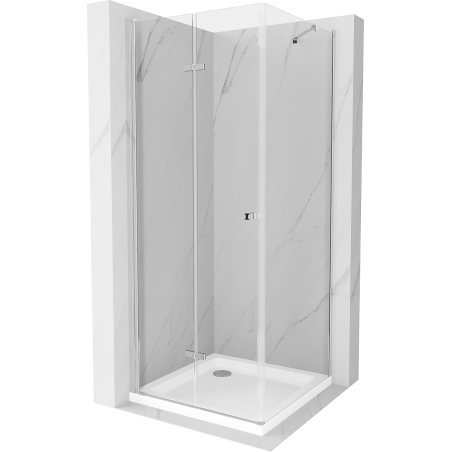 Mexen Lima cabina de ducha plegable 90 x 90 cm, transparente, cromo + plato de ducha plano - 856-090-090-01-00-4010
