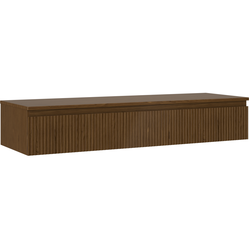 Mexen Rivel badkamerkast onder wastafel 140 cm met blad, 1 lade, geribbeld, walnoot - 91A20-14023-1-BFC86