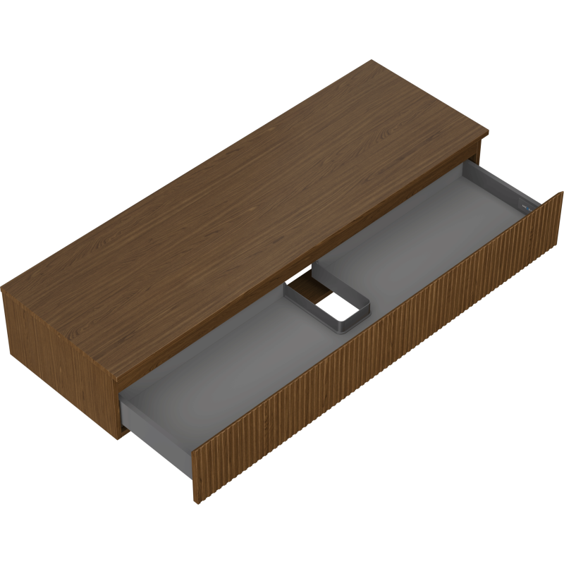 Mexen Rivel bathroom cabinet with countertop 140 cm with 1 drawer, fluted, walnut - 91A20-14023-1-BFC86